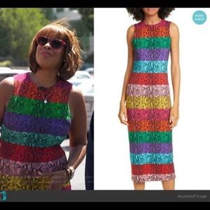 Alice Olivia Delora Dress Rainbow Snake Striped Sheath Fitted Animal Print ASOTV